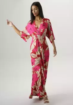 Летнее платье Aniston SELECTED с крупным цветочным принтом и листьями, цвет Rot-Beige-Pink
