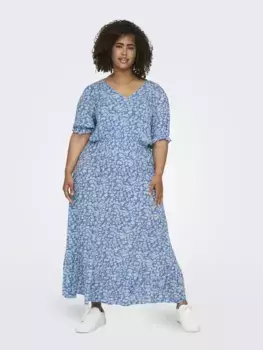 Летнее платье ONLY CARMAKOMA "CARCHIANTI S/S CALF DRESS WVN NOOS", с воланом, белый