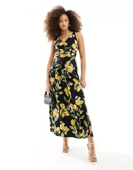 Лимонное платье миди со сборками и лифом ASOS DESIGN