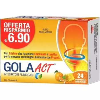 Linea Act Gola Act Добавка со вкусом меда и апельсина, 24 таблетки