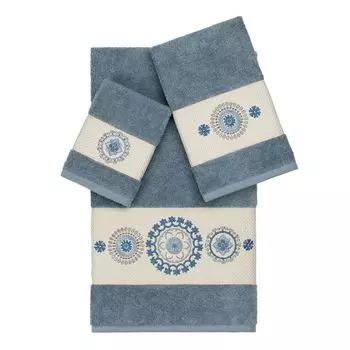 Linum Home Textiles Набор полотенец из 3 предметов из турецкого хлопка с украшением Isabelle, голубой