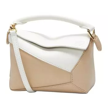 LOEWE Сумка-мешочек Puzzle из коровьей кожи, мини-сумка через плечо, женская, мягкая, белого и бежевого цвета