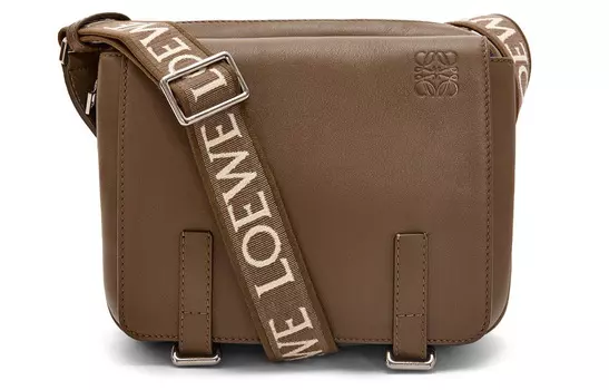 LOEWE Сумка-мессенджер из мягкой гладкой телячьей кожи с жаккардовым узором, сумка через плечо, очень маленькая мужская зимняя сумка коричневого цвета