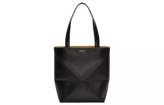 LOEWE Сумка-шоппер из блестящей коровьей кожи с пазловым сложением, черная, мужская, среднего размера