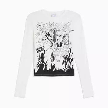 Лонгслив Bershka Anime Print, белый