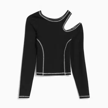 Лонгслив Bershka Contrast Thread Fitted, черный