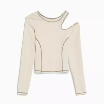 Лонгслив Bershka Contrast Thread Fitted, кремовый