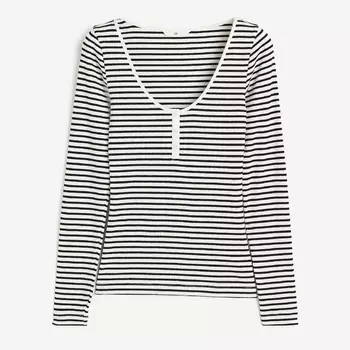 Лонгслив H&M Henley, белый/черный