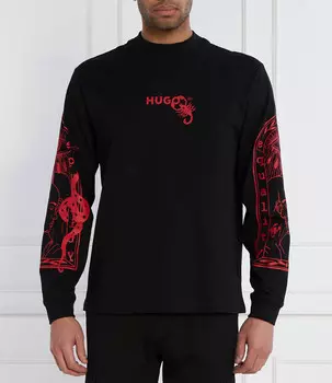 Лонгслив HUGO Dequaliom Regular Fit, черный