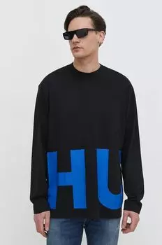 Лонгслив из хлопка Hugo Blue, черный