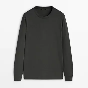 Лонгслив Massimo Dutti Cotton, серо-зеленый