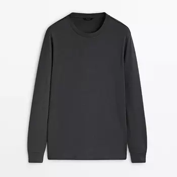 Лонгслив Massimo Dutti Cotton, темно-серый