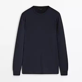 Лонгслив Massimo Dutti Cotton, темно-синий