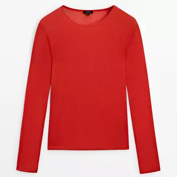 Лонгслив Massimo Dutti Fitted Cotton, красный