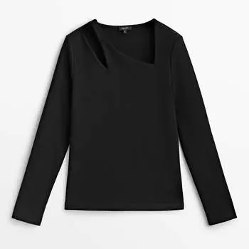 Лонгслив Massimo Dutti Ribbed Cut-out, черный