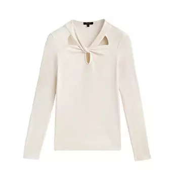 Лонгслив Massimo Dutti Ribbed, кремовый