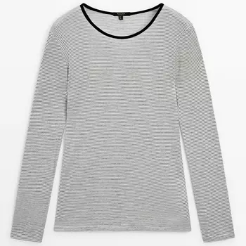 Лонгслив Massimo Dutti Striped Cotton, серо-кремовый/черный