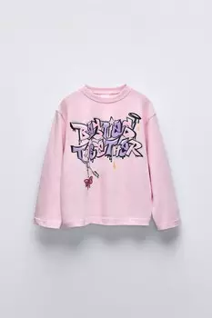 Лонгслив с граффити ZARA, розовый