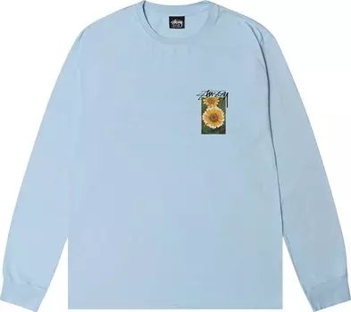 Лонгслив Stussy Flower Grid Pigment Dyed Long-Sleeve Tee 'Sky Blue', синий