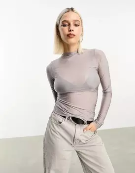 Лонгслив Weekday Allison Mock Neck, серый