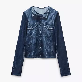 Лонгслив Zara Denim-effect, темно-синий