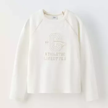 Лонгслив Zara Embroidered Patch, экрю