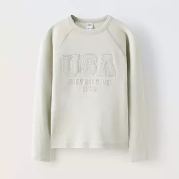 Лонгслив Zara Embroidered Patch, зеленовато-синий