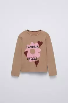 Лонгслив ZARA, коричневый