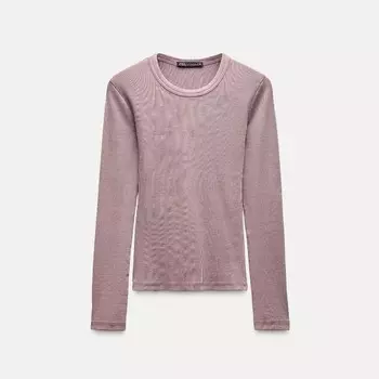 Лонгслив Zara Long Sleeve Ribbed Washed-effect, розовый