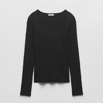 Лонгслив Zara Ribbed, черный