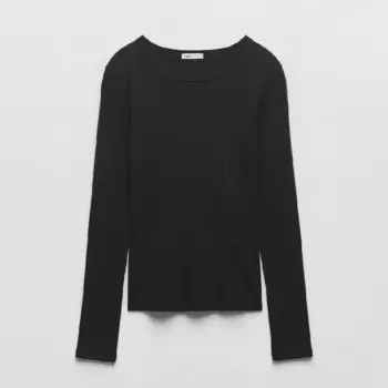 Лонгслив Zara Ribbed, черный