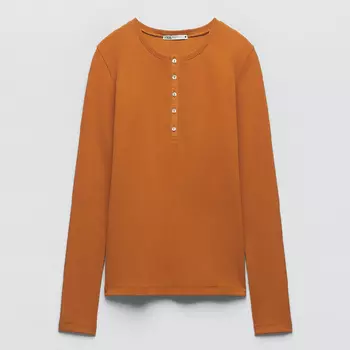 Лонгслив Zara Ribbed Henley, горчичный