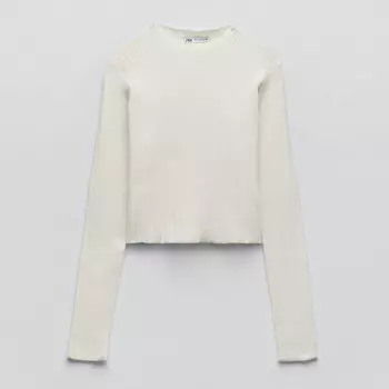 Лонгслив Zara Ribbed Short, белый