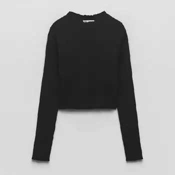 Лонгслив Zara Ribbed Short, черный