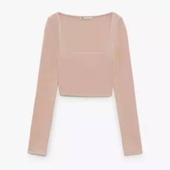 Лонгслив Zara Square Neckline, бежево-розовый