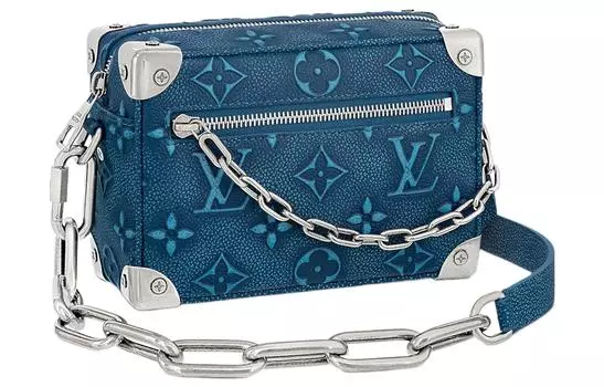 LOUIS VUITTON Сумка-коробка SOFT TRUNK из коровьей кожи, наплечная сумка, мини-сумка через плечо, мужская, синяя