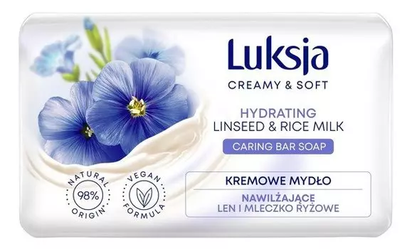 Luksja Creamy & Soft, увлажняющее кремовое мыло с льном и рисовым молоком 90 г