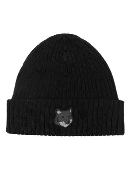 Maison Kitsun шапка бини Bold Fox Head в рубчик, черный