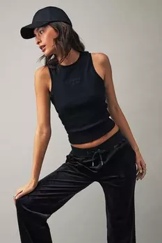 Майка из джерси в рубчик с вышитым логотипом Juicy Couture, черный