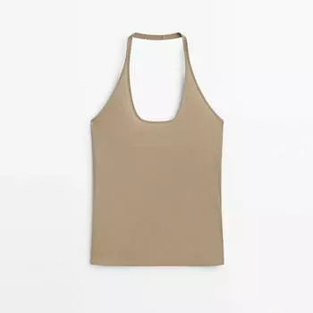 Майка Massimo Dutti Cotton Halter, бежевый