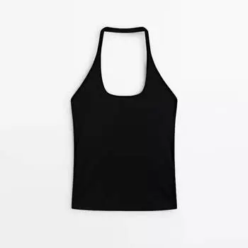 Майка Massimo Dutti Cotton Halter, черный