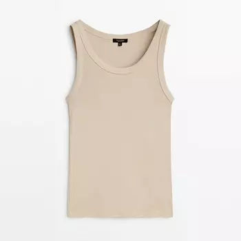 Майка Massimo Dutti Ribbed Sleeveless, бежевый