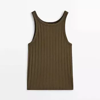 Майка Massimo Dutti Wide Ribbed, хаки