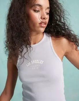 Майка Miss Selfridge в рубчик с открытой спиной (вымытый синий) с принтом «Лос-Анджелес»