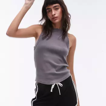 Майка Topshop Ribbed Sleeveless With Boxy Cut And Washed Effect, серый
