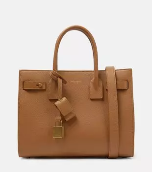 Маленькая кожаная сумка-тоут sac de jour Saint Laurent, коричневый