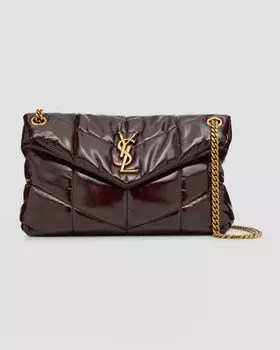 Маленькая сумка через плечо Lou Puffer YSL из стеганой гладкой кожи Saint Laurent, цвет Wine