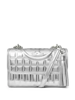 Маленькая сумка на плечо Fleming с эффектом металлик Tory Burch, серебристый
