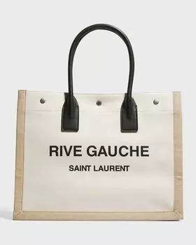 Маленькая сумка-тоут Rive Gauche из парусины Saint Laurent, цвет Black/Natural