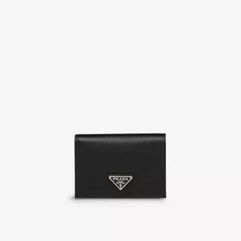 Маленький кожаный кошелек с логотипом Prada, черный